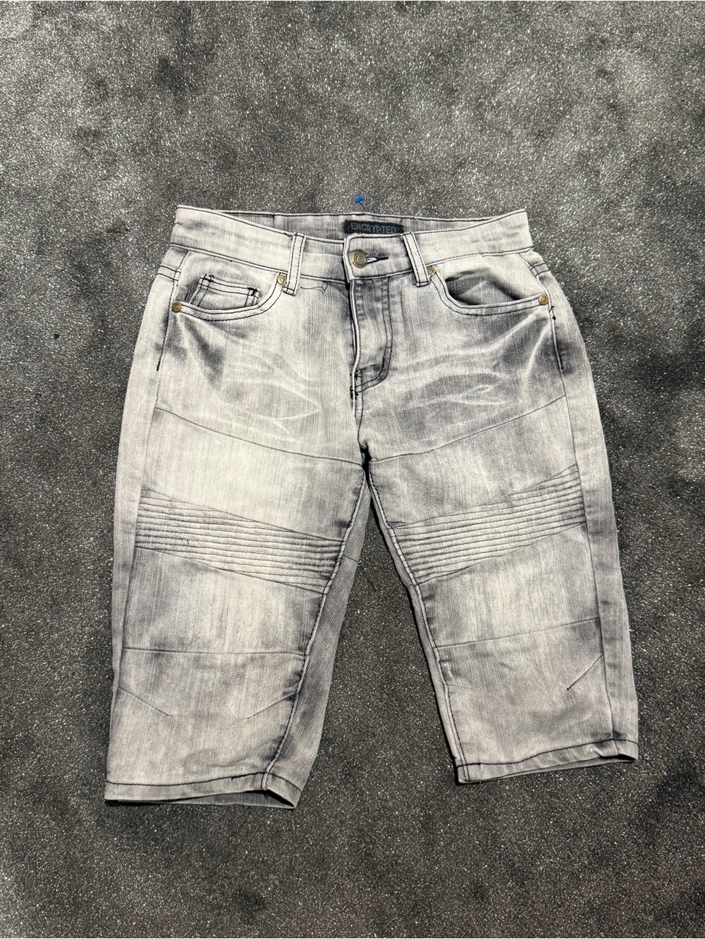 Grey Washed Kids Moto Denim Shorts